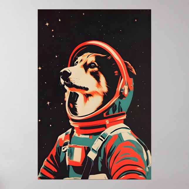 Cartaz de Astronauta Collie, Impressão Retro Colli (Frente)