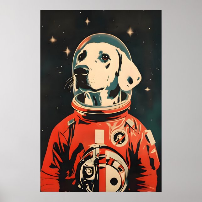 Cartaz de Astronauta Dálmata, Impressão Retro Dálm (Frente)