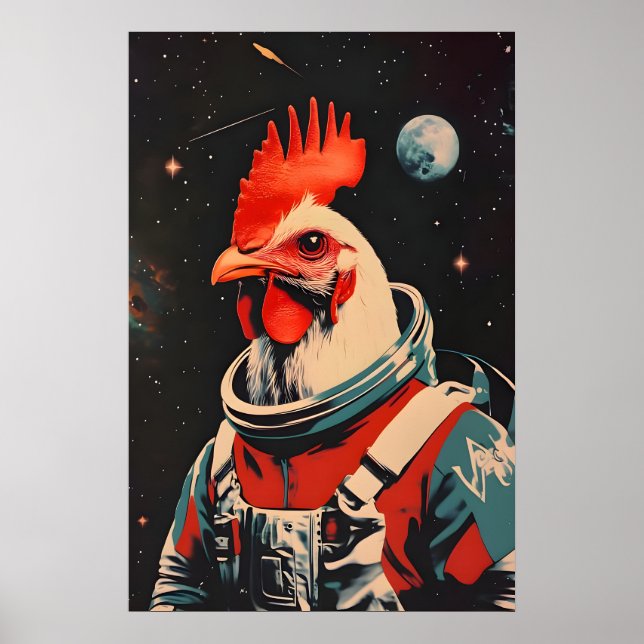 Cartaz de Astronauta de Frango, Impressão Retro de (Frente)