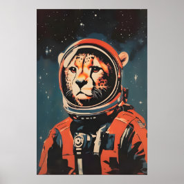 Cartaz de Astronauta Guepardo, Impressão Retro de 
