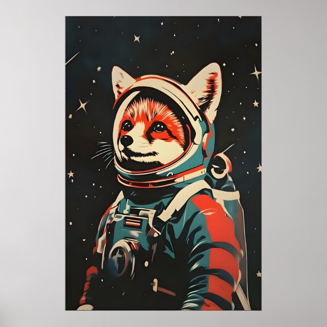 Cartaz de Astronauta Raposa, Impressão Retro Rapos (Frente)