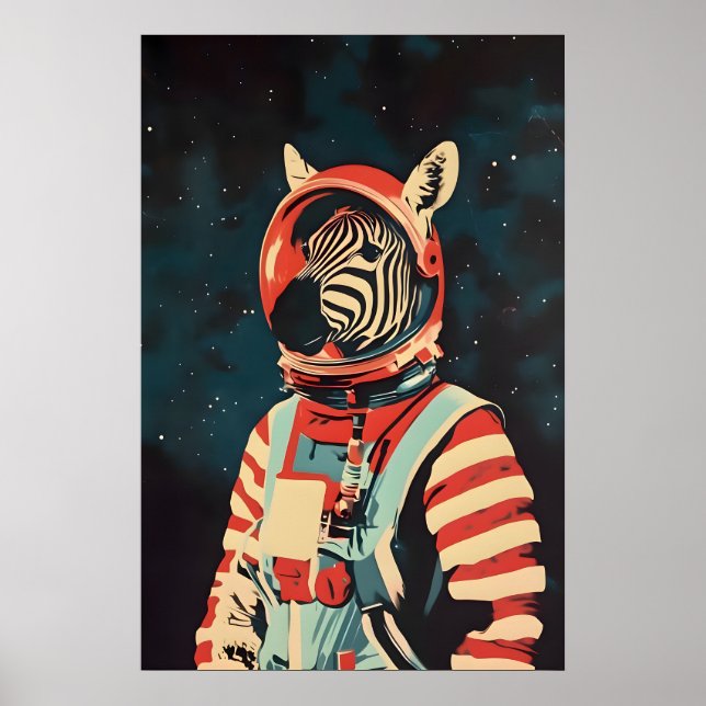 Cartaz de Astronauta Zebra, Impressão Retro Zebra, (Frente)