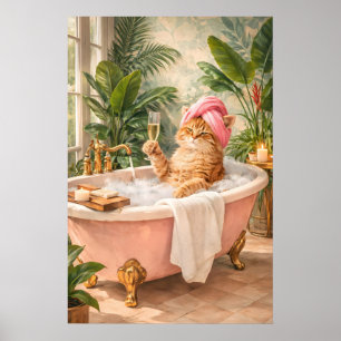 Cartaz de Banho de Gato Engraçado, Impressão de Ch