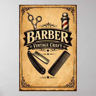 Cartaz de Barbearia Vintage - Impressão de Ferrame