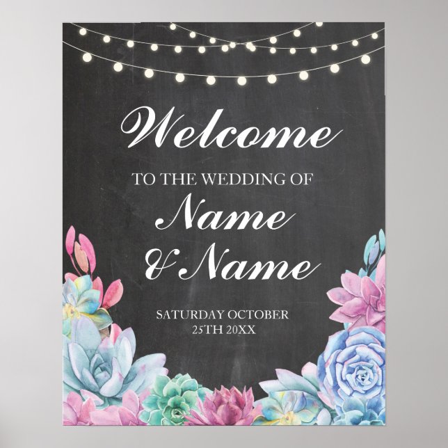 Cartaz de Boas-Vindas Casamento Poster Suculentas (Frente)