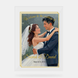 Cartaz de Casamento com Moldura de Ouro Minimalist