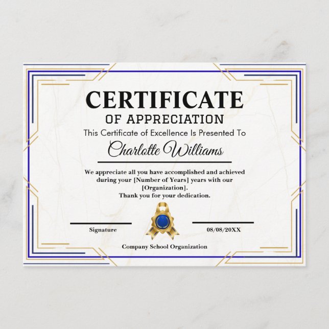 Cartaz de Certificado de Ouro de Apreciação de Con (Frente)