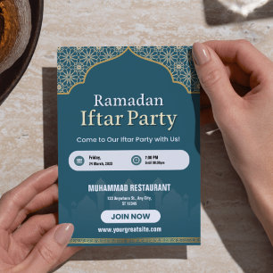 Cartaz de Convite de Iftar do Ramadão Azul, Branco