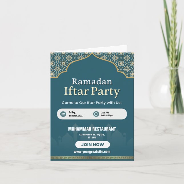 Cartaz de Convite para Iftar de Ramadan Azul, Bran (Frente)