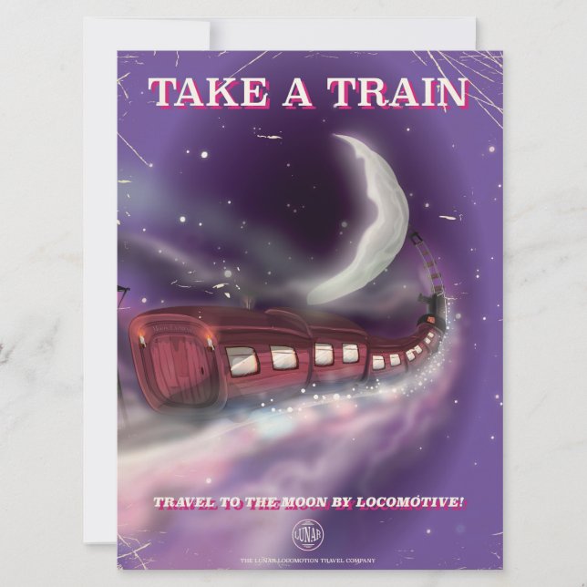 Cartaz de desenho animado de trem para a lua (Frente)