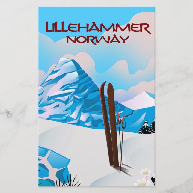 Cartaz de esqui de Lillehammer Noruega. (Frente)