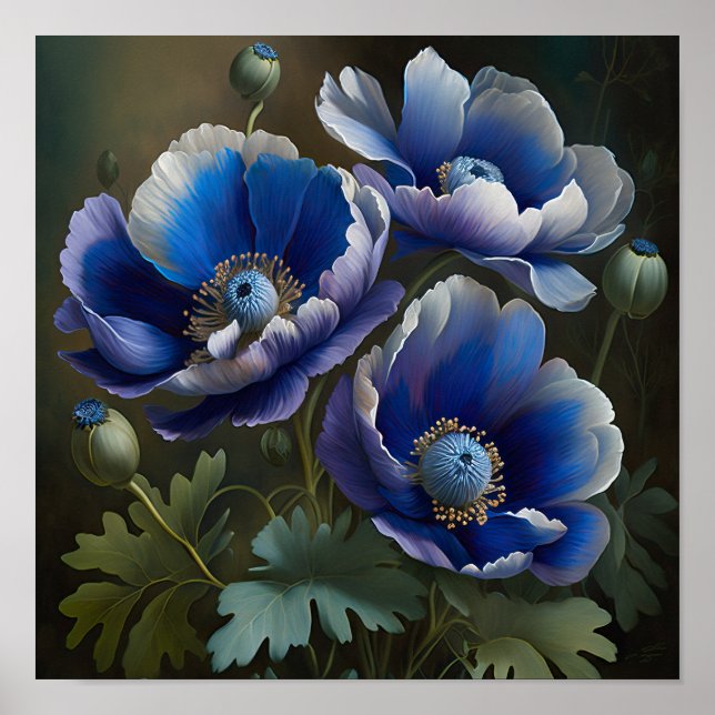 Cartaz de Impressão Artística de Flores de Anêmona (Frente)