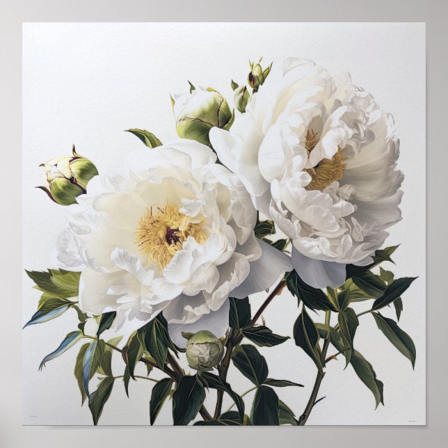 Cartaz de Impressão Artística de Flores de Peônia  (Frente)