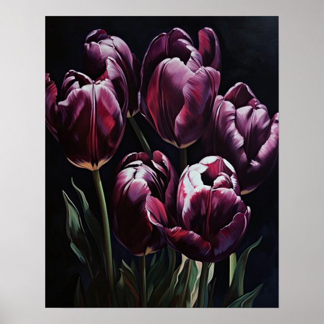 Cartaz de Impressão Artística de Flores de Tulipa  (Frente)