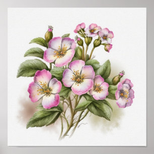 Cartaz de Impressão Artística de Flores Rosa Primu