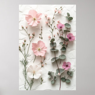 Cartaz de Impressão Botânico Floral Rosa Elegante