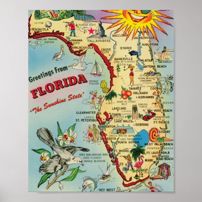 Cartaz de impressão da Flórida 8x10 (Frente)