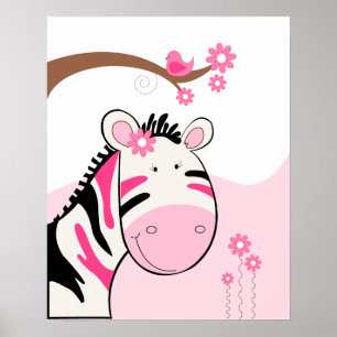 Cartaz de impressão da zebra de Phoebe (preto/rosa