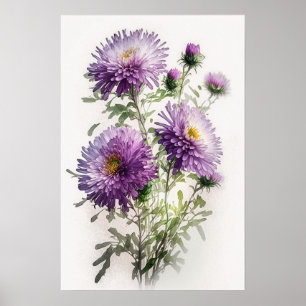 Cartaz de Impressão de Arte da Flor de Áster Roxa