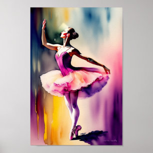 Cartaz de impressão de arte de bailarina em aquare