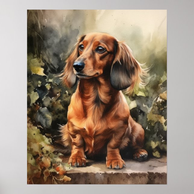 Cartaz de Impressão de Arte de Cachorro Dachshund  (Frente)