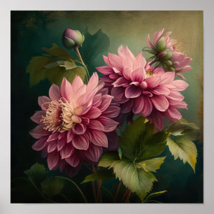 Cartaz de Impressão de Arte de Flor de Dalias Rosa