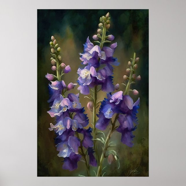 Cartaz de Impressão de Arte de Flor de Delphinium  (Frente)