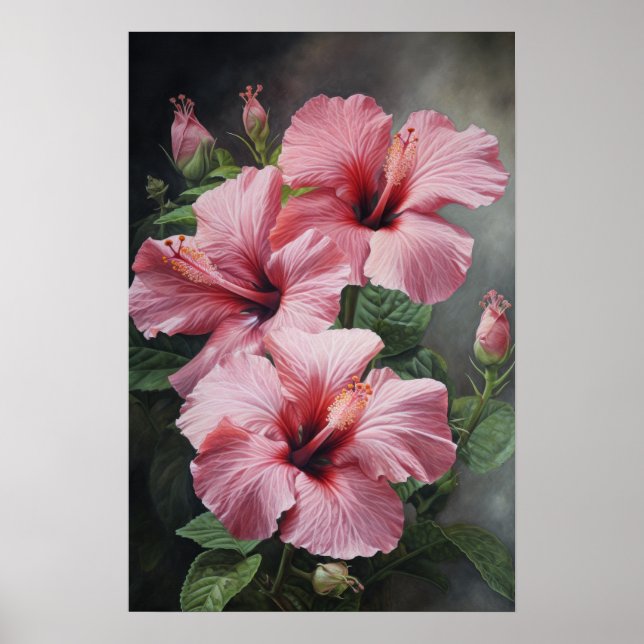 Cartaz de Impressão de Arte de Flor de Hibisco Ros (Frente)