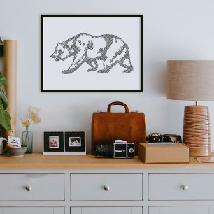 Cartaz de Impressão de Arte de Urso Pardo Preto