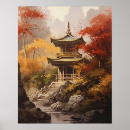 Cartaz de Impressão de Arte do Templo Budista Japo