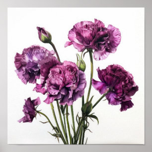 Cartaz de Impressão de Arte Floral de Cravos Roxos