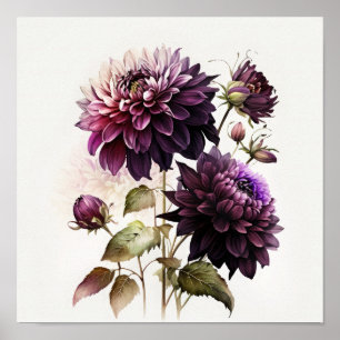 Cartaz de Impressão de Arte Floral de Dahlia Roxa