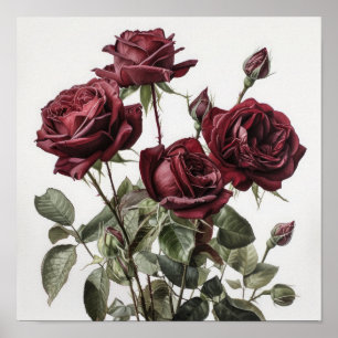 Cartaz de Impressão de Arte Floral de Rosas Marron