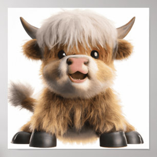 Cartaz de impressão de bezerro fofo de vaca das Te