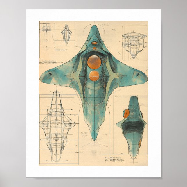 Cartaz de Impressão de Nave Espacial Alienígena, V (Frente)