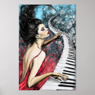 Cartaz de Impressão de Pintura - Senhora ao Piano