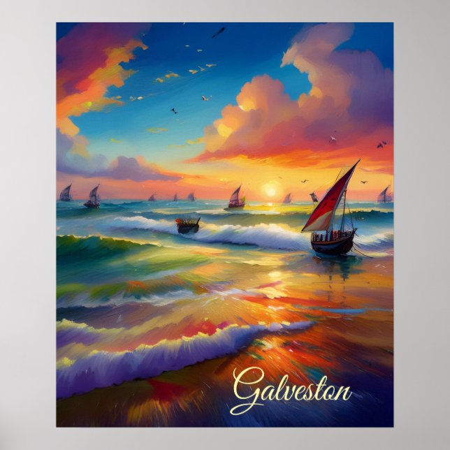 Cartaz de Impressão Digital de Cena Marítima Abstr (Frente)