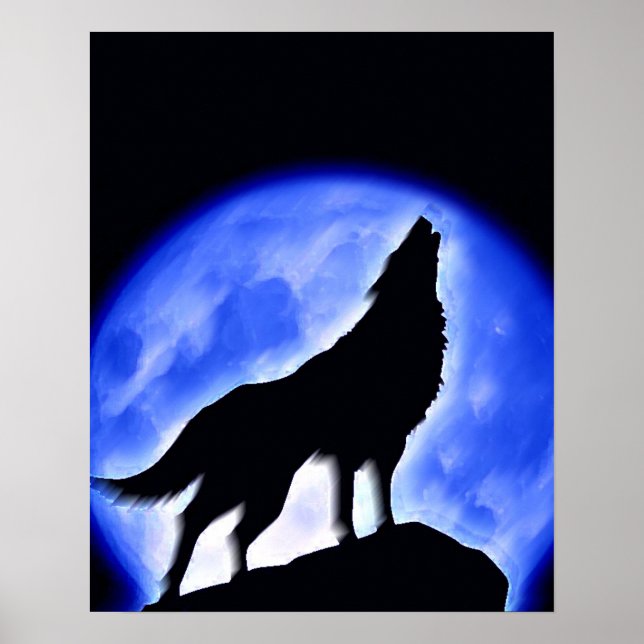 Cartaz de Impressão do Lobo Uivando para a Lua - C (Frente)