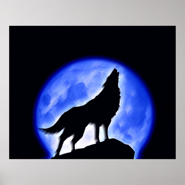 Cartaz de Impressão do Lobo Uivando para a Lua - C (Frente)