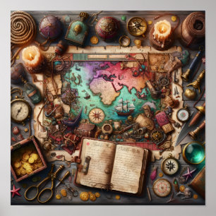 Cartaz de Impressão do Mapa do Tesouro Pirata Vint