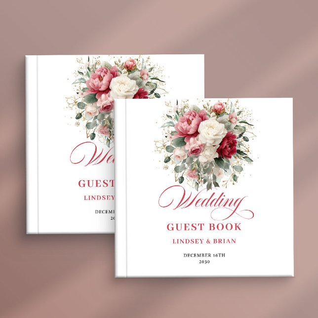 Cartaz de Livro de Visitas de Casamento Boho Elega (Elegant Red Blush Boho Wedding Guest Book Poster)