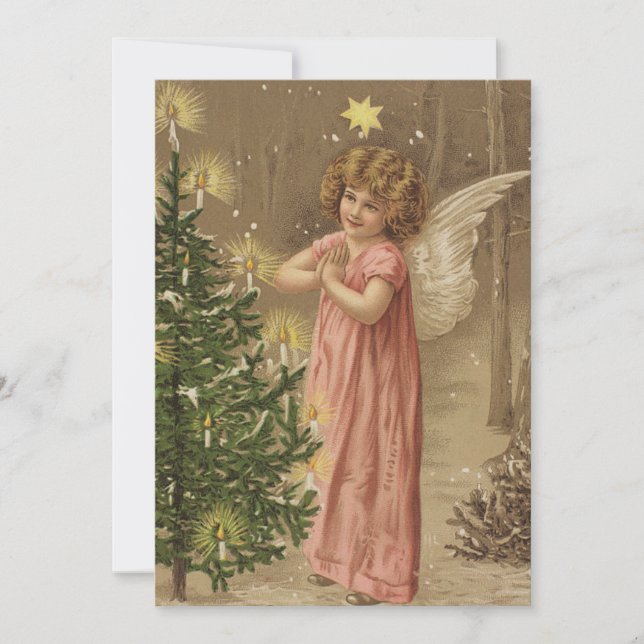 Cartaz de Natal Antigo Anjo e Árvore de Natal (Frente)