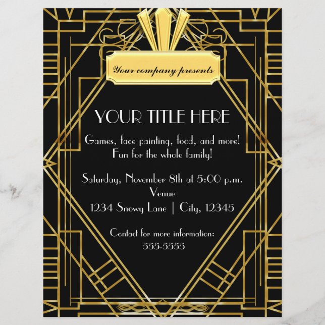 Cartaz de Panfleto de Evento Glam Black Gold Art D (Frente)
