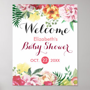 Cartaz de Poster de Chuveiro de Bebê Floral em Aqu