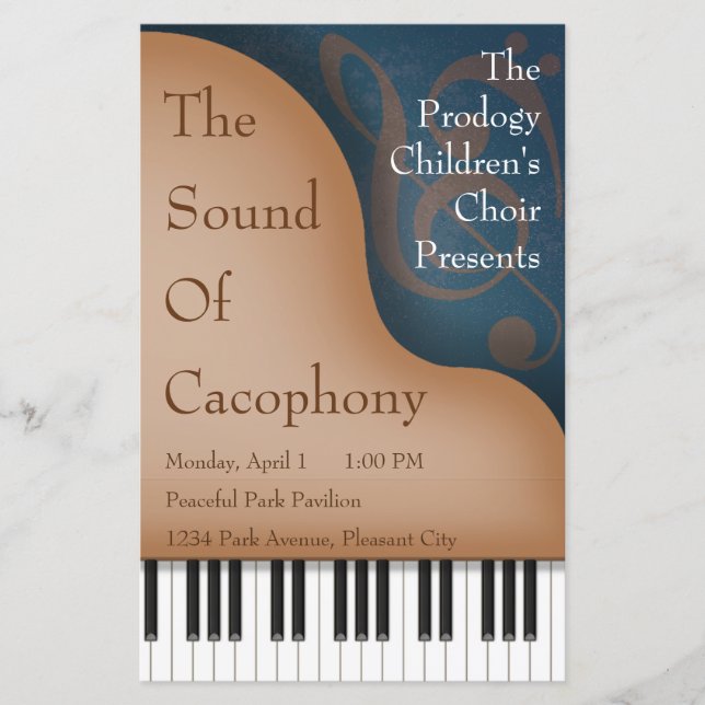 Cartaz de Recital de Piano de Cauda Marrom & Progr (Frente)