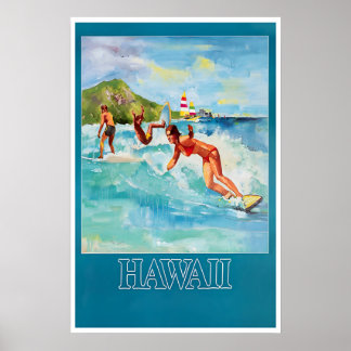 Cartaz de Surf do Havaí Impressão de Viagem Havaia