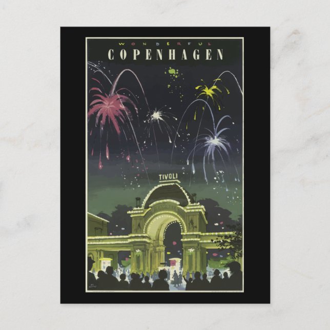 Cartaz de Viagem Antigo de Copenhague, Cartão Post (Frente)
