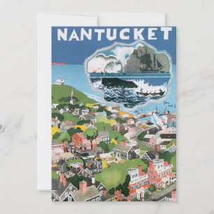 Cartaz de Viagem Antigo, Mapa da Ilha Nantucket, M