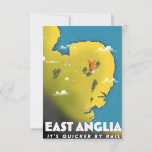 Cartaz de viagem da Ânglia Oriental. Cartão postal