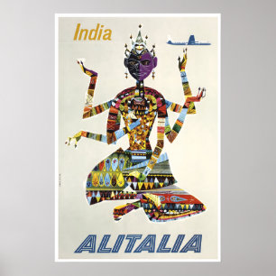 Cartaz de Viagem da Índia Hindu Impressão Alitalia